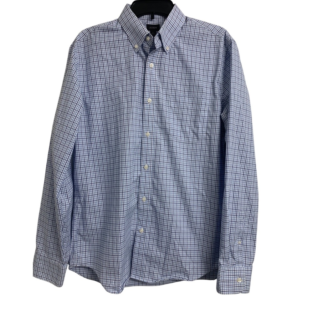 J.Crew Slim Re-Imagined Blue White Plaid Button Down‎ Shirt  L Casual Classic